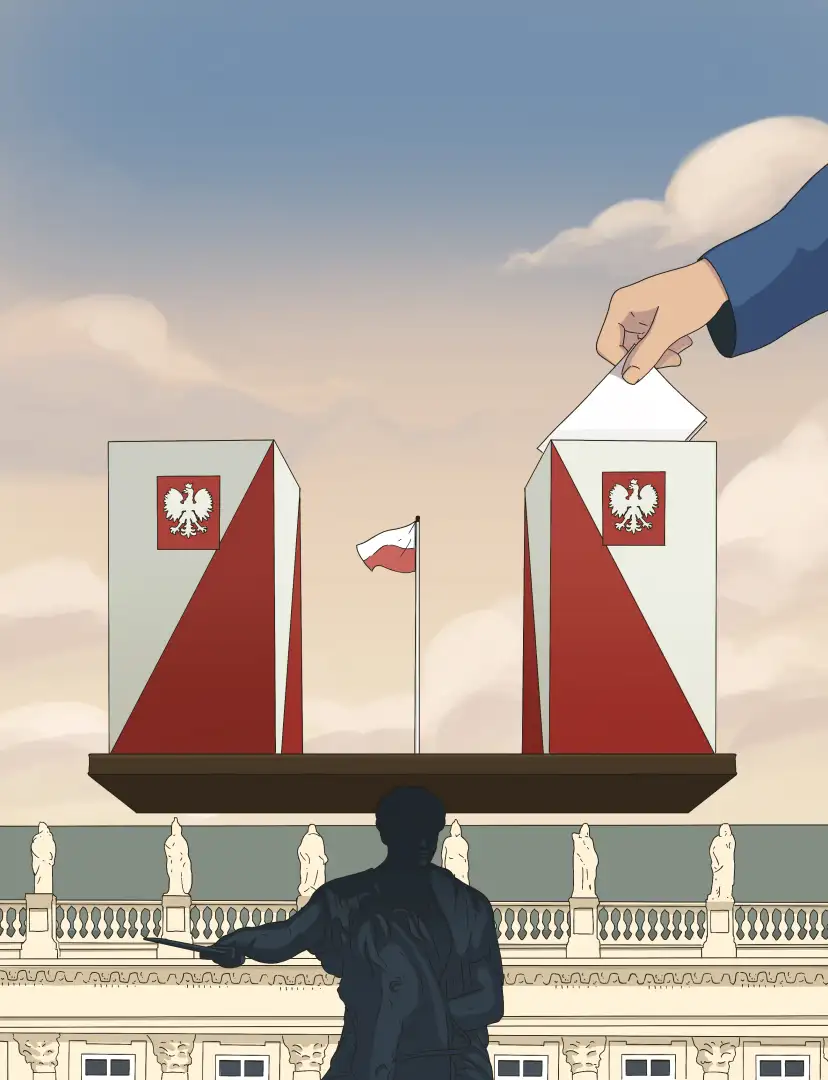Editorial illustration for the second presidential election phase.