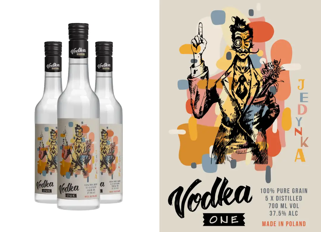Bottle label design for Vodka One Polish Australian distillery